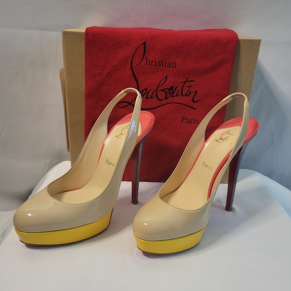 Christian Louboutin Bianca Colorblock Slingback Patent Leather Platforms 39/9